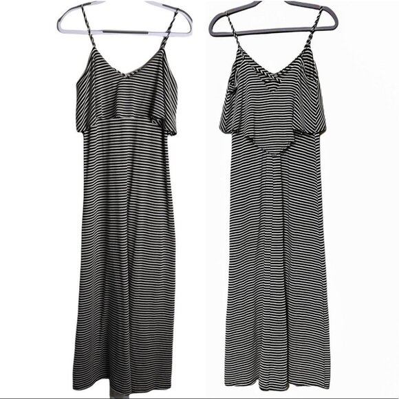 Greylin Dresses & Skirts - Anthropologie Greylin Sz S Black White Striped Sleeveless Ruffle Top Maxi Dress